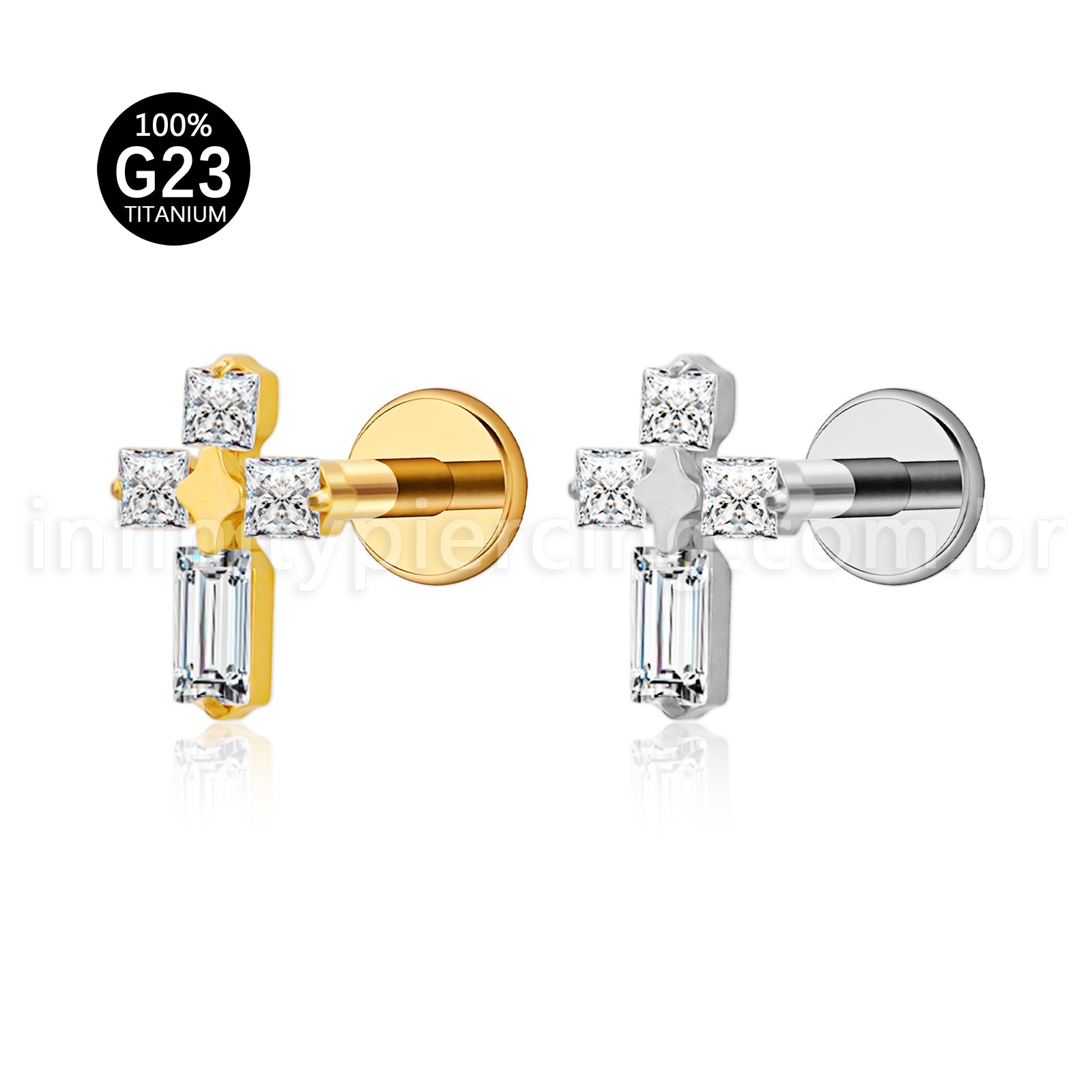 Piercing Labret Titânio Cruz Zircônia